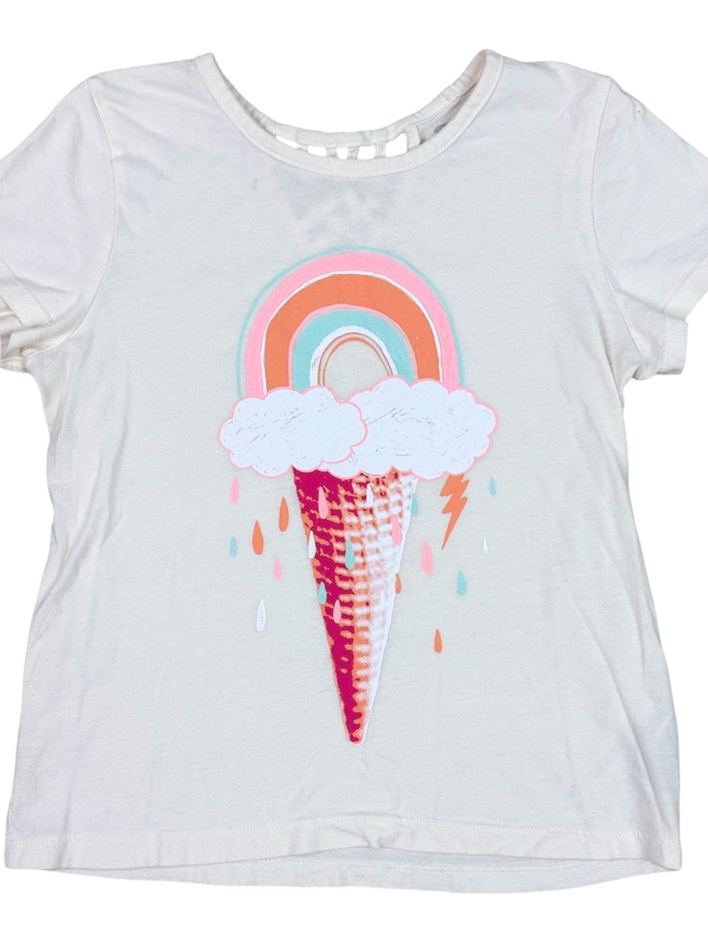 Old Navy Girls Cream Tee with Rainbow Ice Cream Graphic